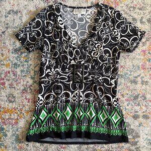 Vintage Y2K Julian Taylor green and black short sleeve blouse top